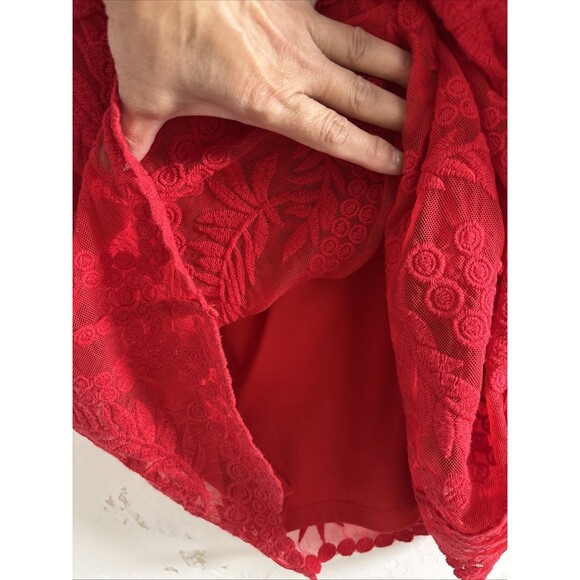 Express Red Lace Mesh Floral Embroidered Dress S Fairy Core Holiday Party - Picture 3 of 7